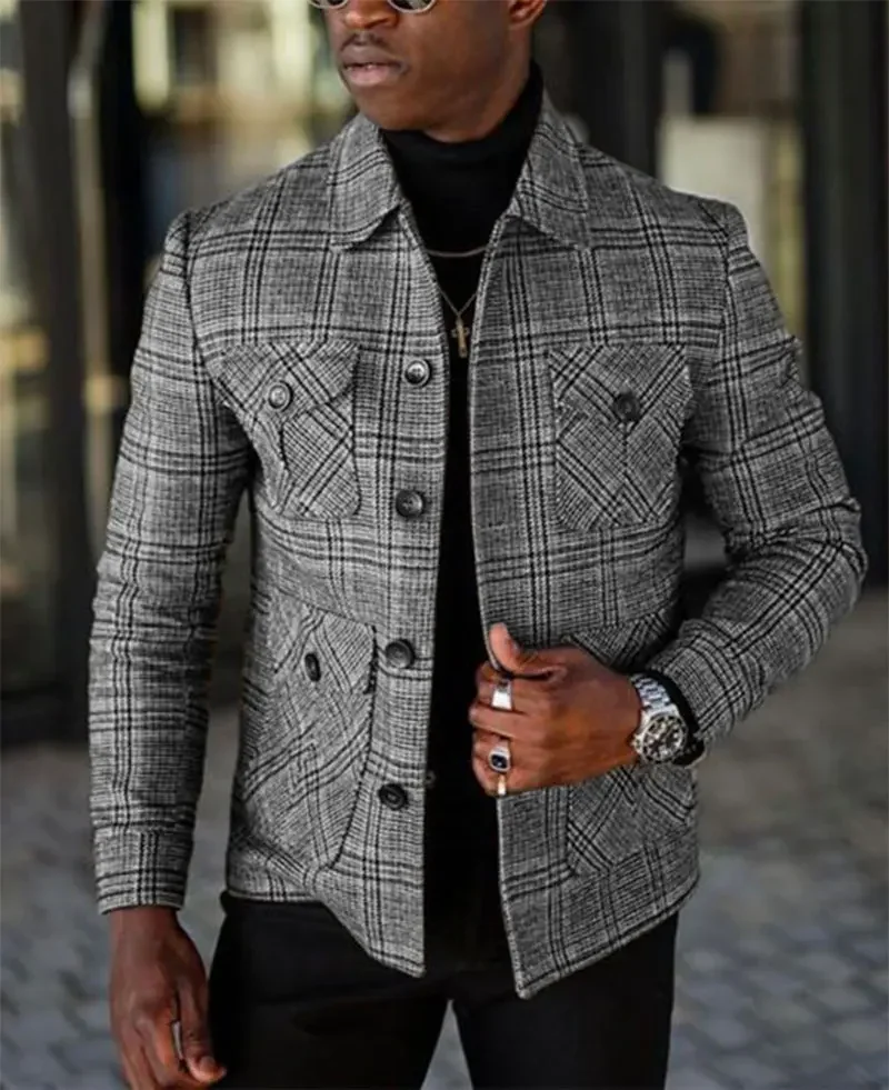 Men‘’s Plaid Jacket Multi-Pocket Turndown Collar Buttons Jacket Coat Fashion Casual Outdoor Coat High Quality For Men Clothing