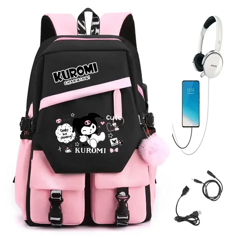 MINISO Kuromi Melody Joint Peripheral Backpack Female Cute Elementary School Students Junior High Kawaii Cartoon Mochila