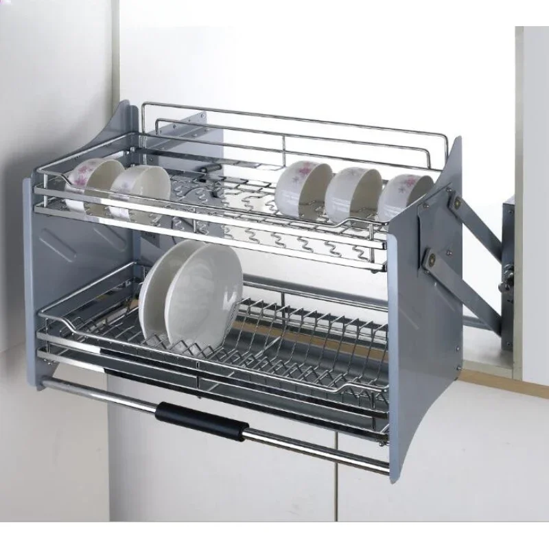 Kitchen 304 Dish Hanging Cabinet Pull Basket Lift Up Push Down Pull-down Bowl Rack Lift Cabinet Storage Damping Pull Basket