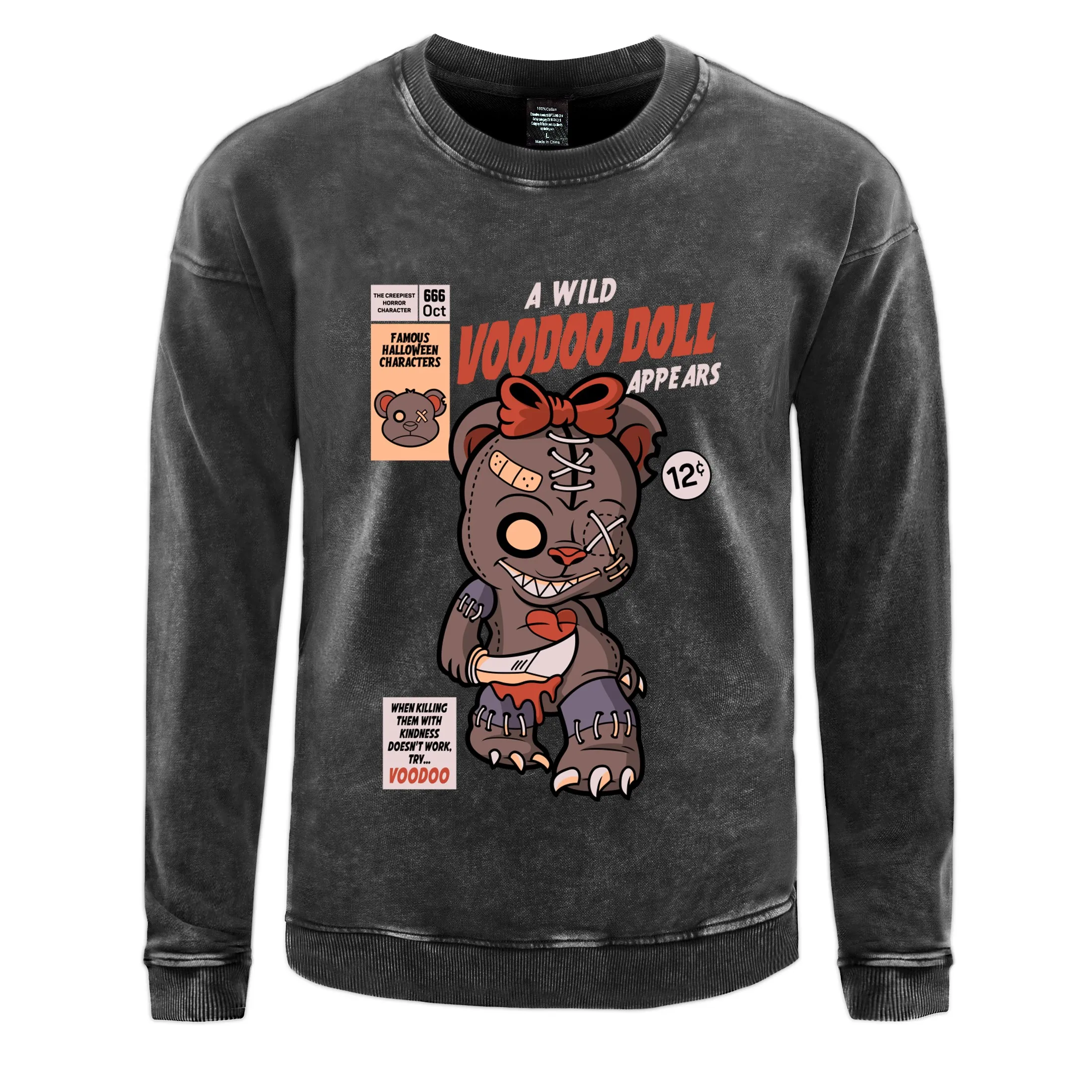 A Wild Voodoo Doll Appe Ars Mens Washed Cotton Sportswear Casual Loose Sweatshirts Unisex Hoodie Fashionable Tops