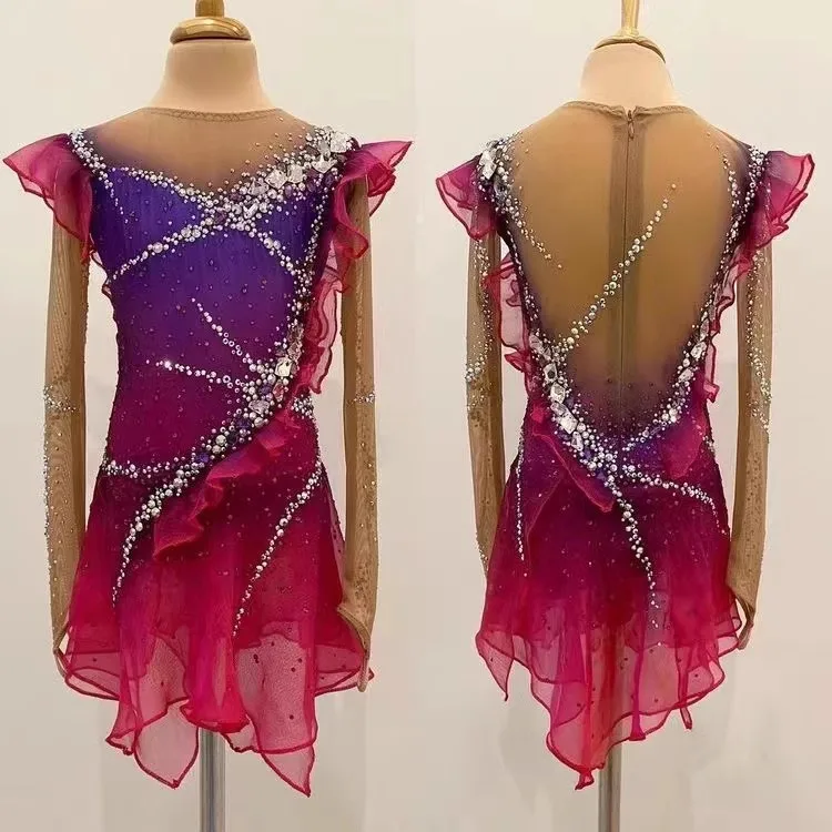 

Child Adult Ladies Figure Skating Dance Competition Costume Dance Costume Sparkling Rhinestone Ballet Dress Gymnastics Leotard