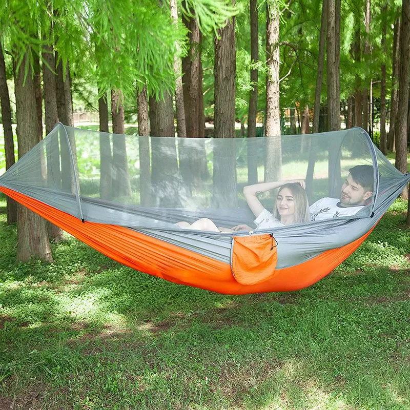 Outdoor Super Light Camping Hammock 260x140cm Parachute Cloth Pole Mosquito Net Hammock Travel Leisure Portable Hammock Swing