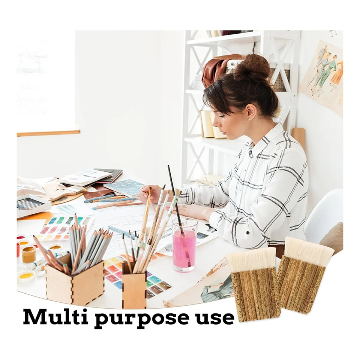 JAS-Handle Brush Ceramic Paint Applicator Artist Painting CL89At Brushes Suitable for Kiln Washing, Ceramic, Pottery Painting