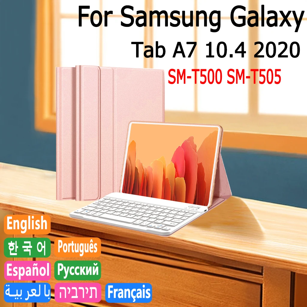 

Case for Samsung Galaxy Tab A7 10.4 2020 Keyboard Case Cover SM-T500 SM-T505 Portuguese Russian Spanish English Keyboard Case