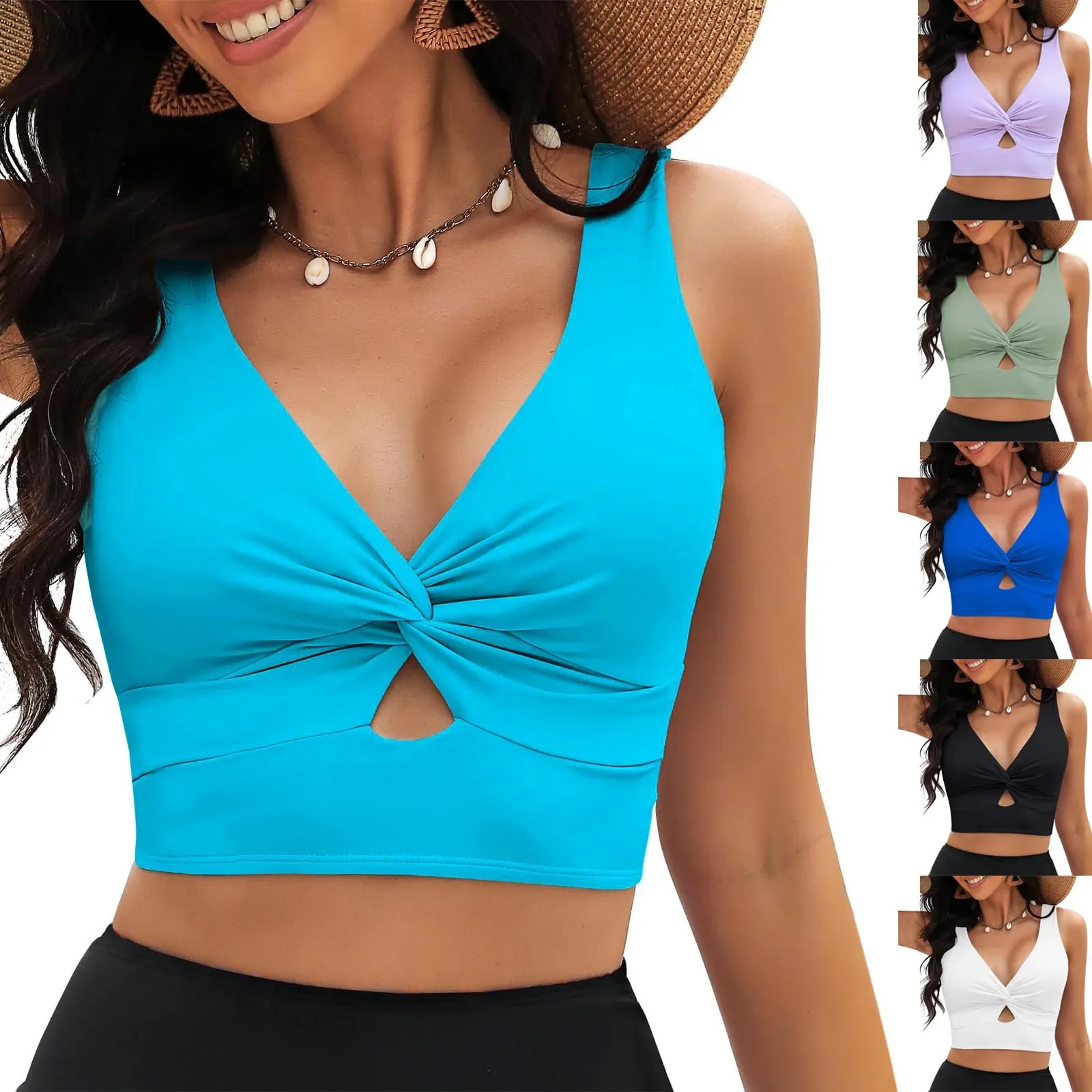 

New Pure Color Bikini Swimsuit Top with Chest Button Design Separate Two-Piece Swimwear Women's Fashion Beachwear