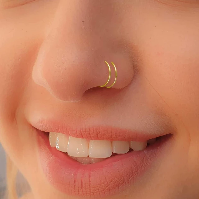 Anello da naso a doppio cerchio in oro piccolo anello da naso a spirale 20 calibro Snug doppio naso Piercing naso sottile Piercing cerchi riempito in oro AliExpress