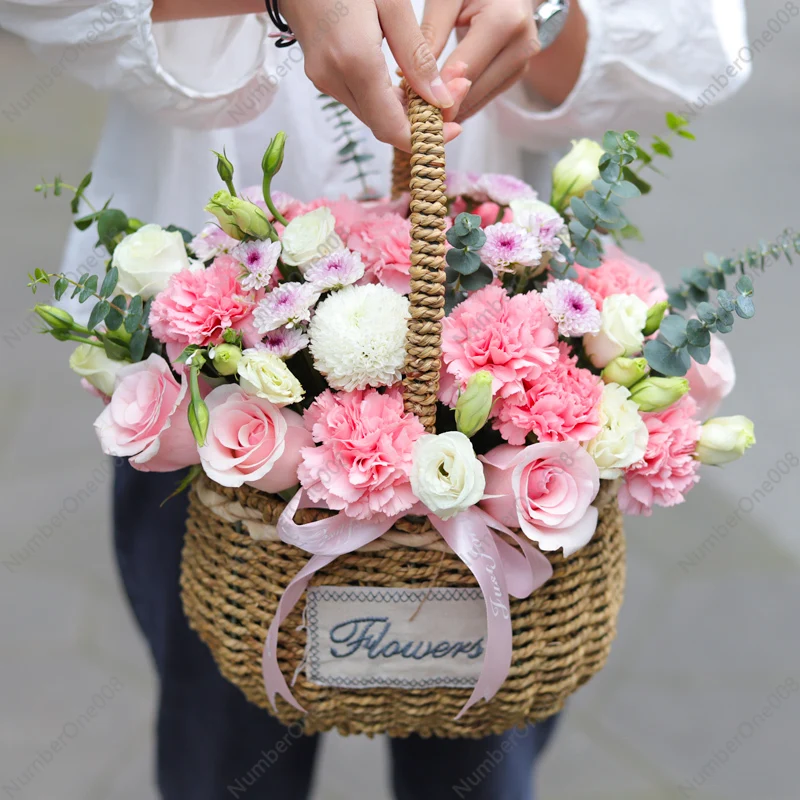 Flower Basket Weaving Blue Portable Wedding Flower Girl Drie Bag Weaving Handmade Basket Wholesale Packaging