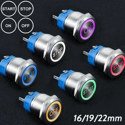 16/19/22mm START STOP ON OFF Symbol Push Button Switch Equipment LED Illuminated Momentary Latching Red Green Blue Car 12V 24V