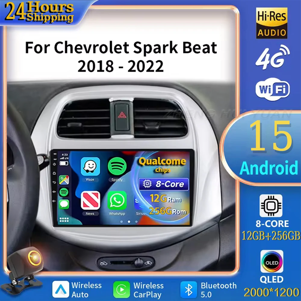 

Для CHEVROLET Spark Beat 2018 2019-2022 Android 15, автомобильный радиоприемник, мультимедийный плеер, Android Auto Carplay, головное устройство, навигация, GPS