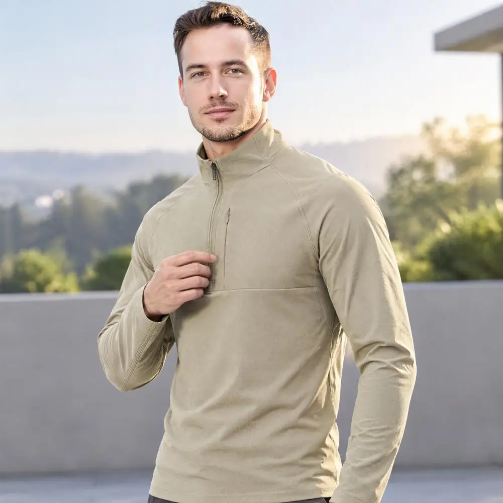 Durable Workout Pullover Tops Long Sleeve Golf Shirt Men's Quarter Zipper Fleece Pullover Warm Athletic Sweatshirt for Running