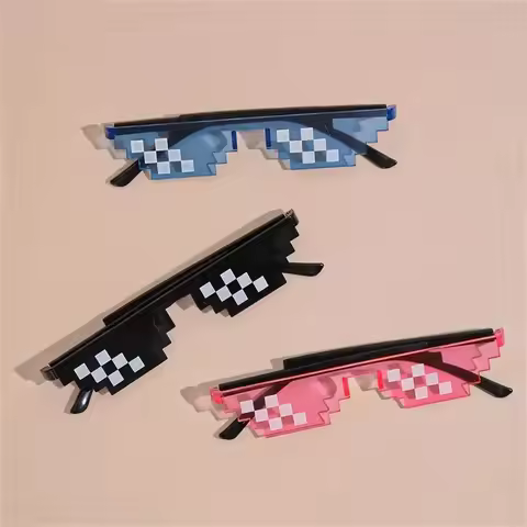 Mosaic Funny Party Glasses Festival Party Photo Props Anime Pixel Glasses Pixelated-Meme Gamer Decor Favor Funny Creative Gifts