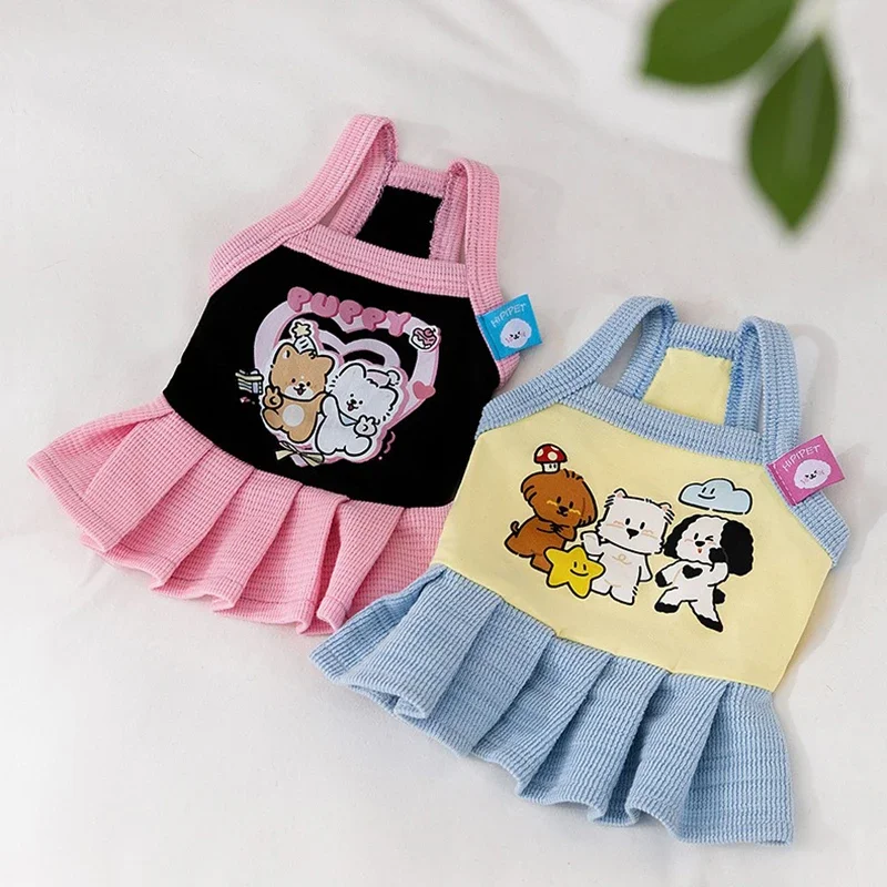 

Puppy Dress Summer Animal Print cute Dog Clothes Thin Teddy Sling Bichon Breathable Pullover Bichon Frise Cat Princess Skirt