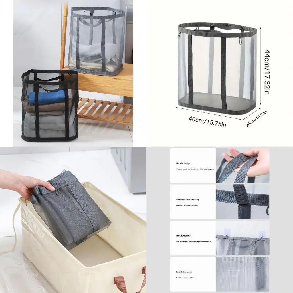 

G6KF Large Foldable Clothes Hamper Space Saving Foldable Nylon Laundry Basket with Reinforced Carry Handle