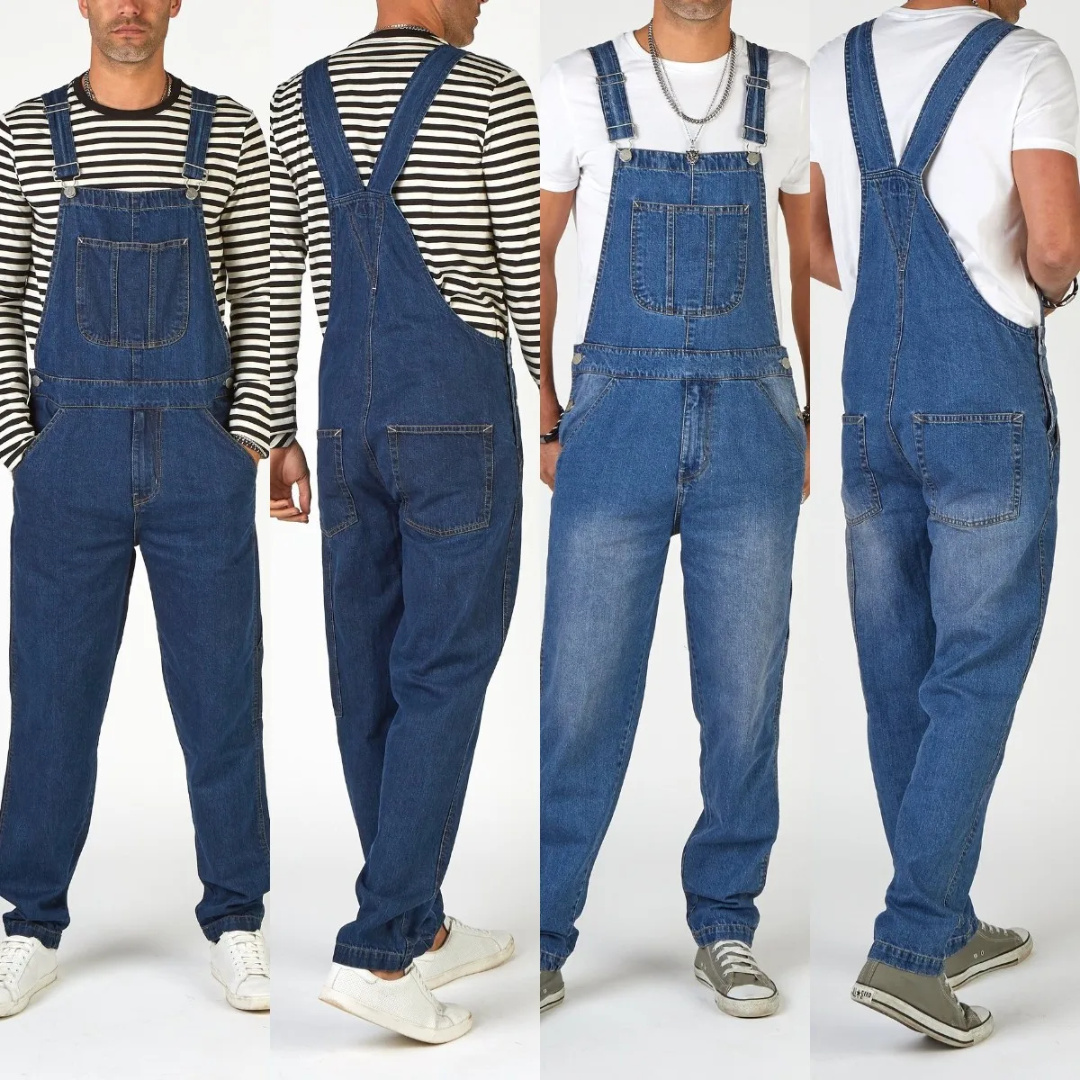 Heren Bretels Amerikaanse Retro Denim Overalls Slijtvaste Slash Pocket Baggy Jumpsuit voor Mannen Streetwear Wijde Pijpen Jeans