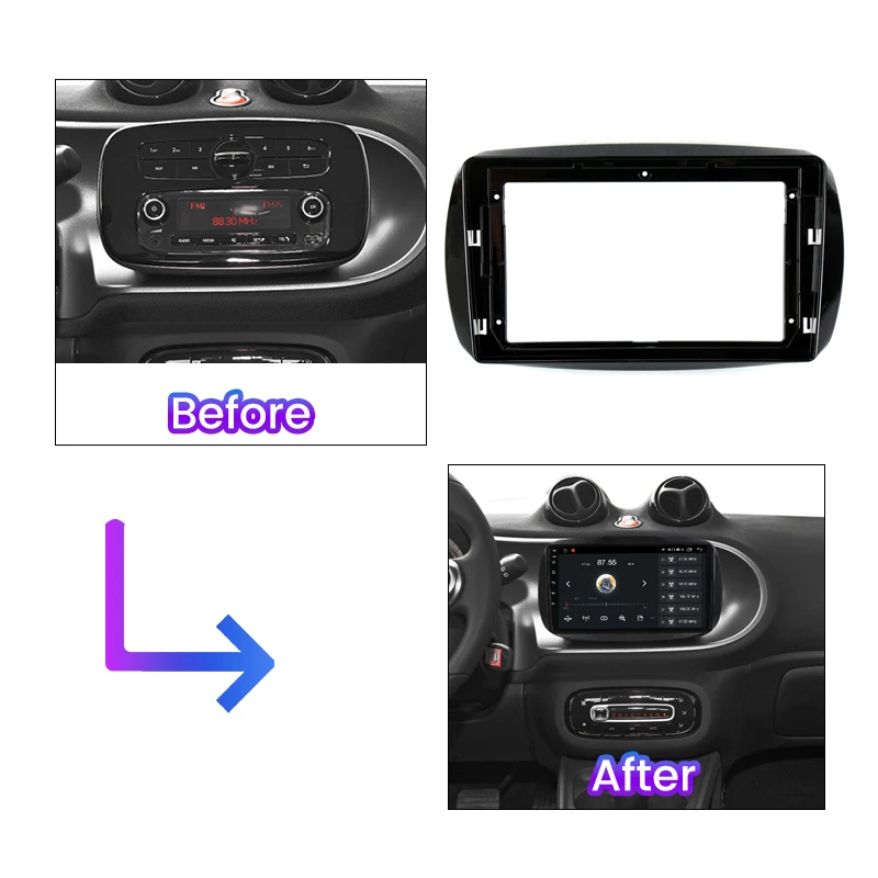 Fascia del pannello del cruscotto dell\'autoradio Android con cavo per Mercedes Benz Smart 453 Fortwo 2014-2020 Kit telaio del frontalino con cornice