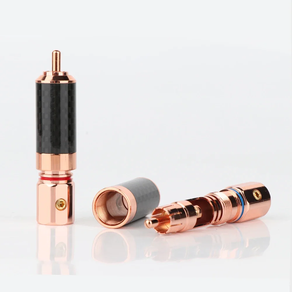 

Preffair DIY 4pcs R1741 Carbon Fiber Rose Gold Plated RCA Jack Plug Solder Audio Cable Plug Connector for Speaker cable