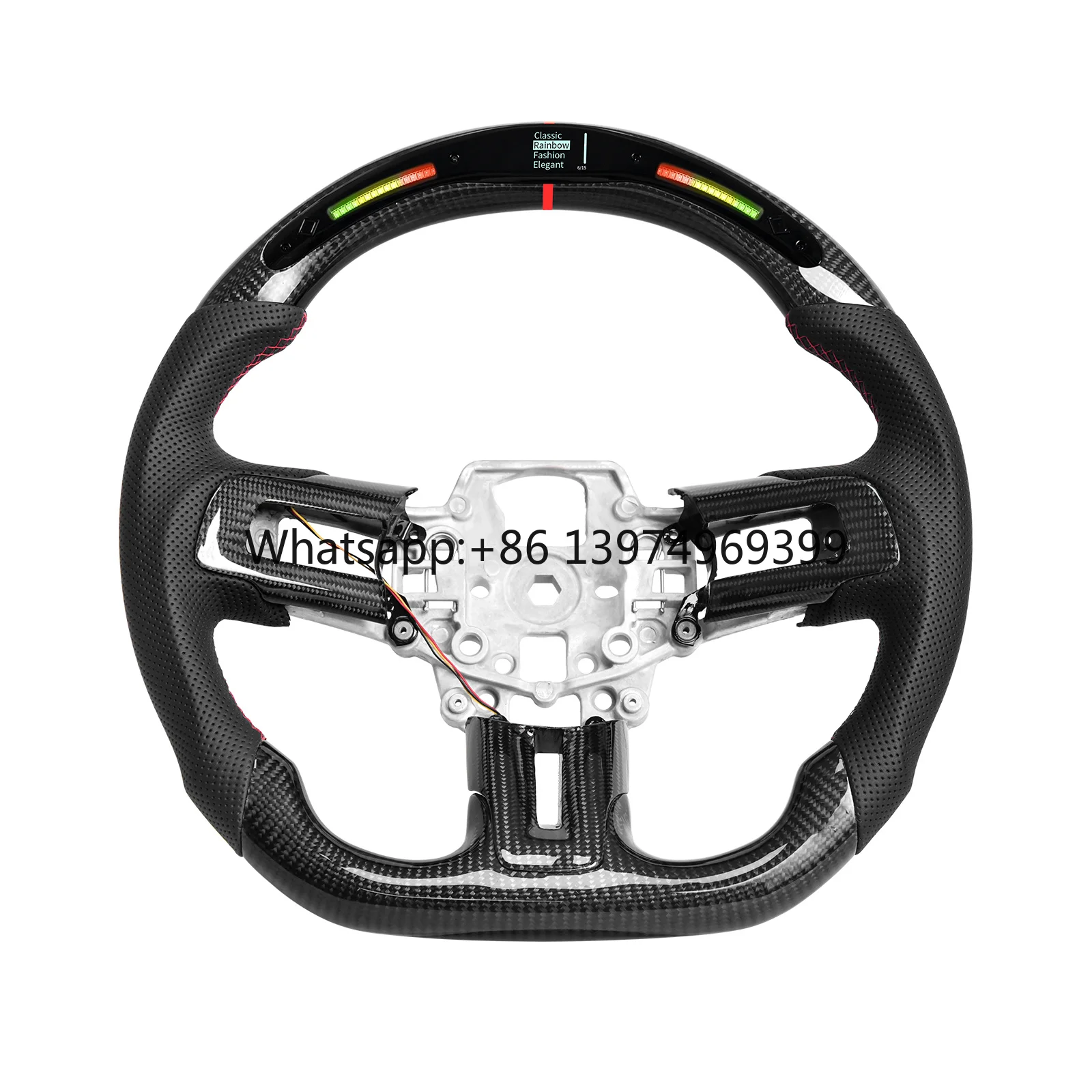 Carbon Fiber LED Steering Wheel Flat Bottom with Perforated Leather for Mustang EcoBoost/GT/Shelby GT350/GT350R 2015-2017