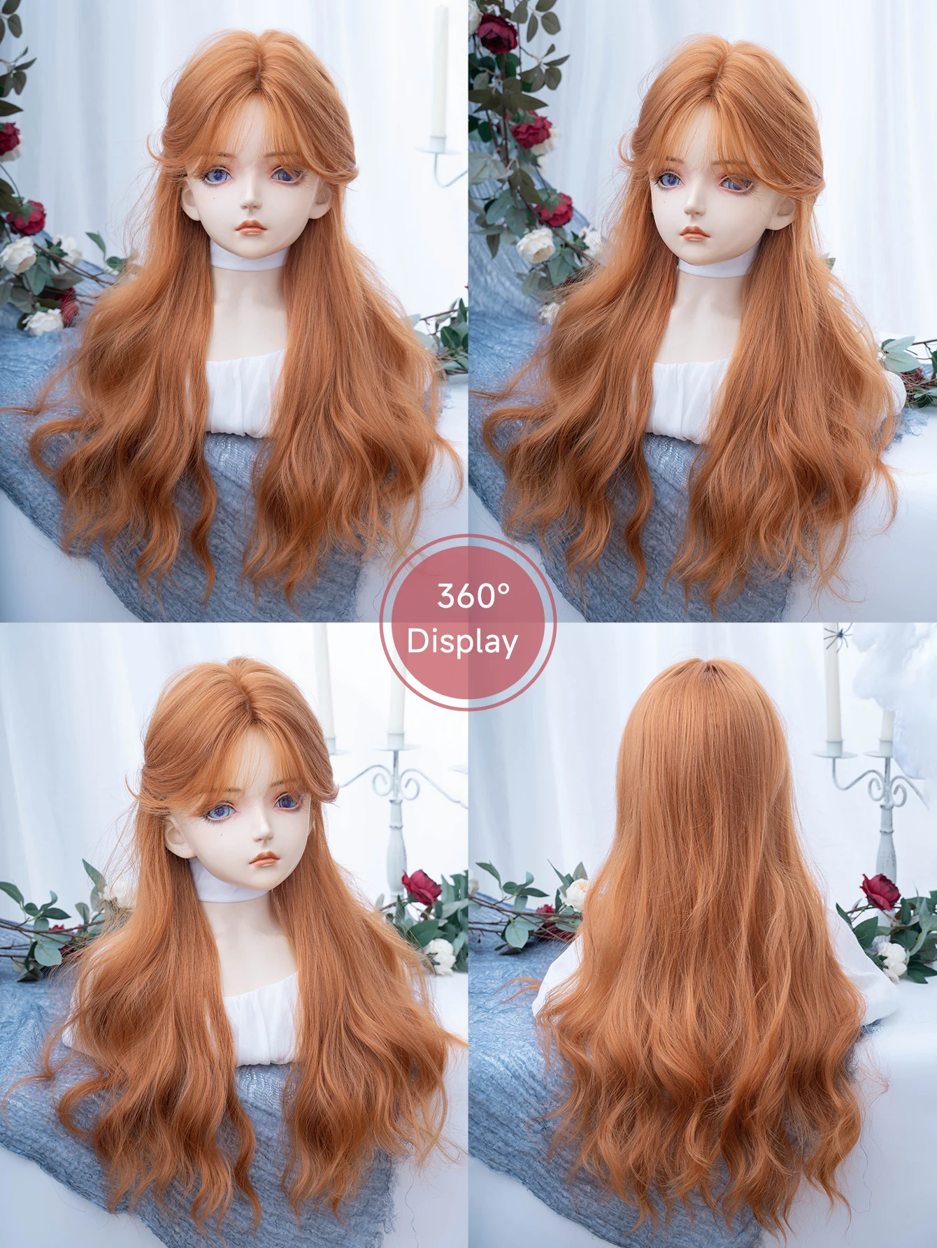 30 بوصة الحلو نمط برتقالي اللون بيروكات صناعية الجزء الأوسط طويل شعر مستعار مموج للنساء الاستخدام اليومي تأثيري Praty مقاومة للحرارة