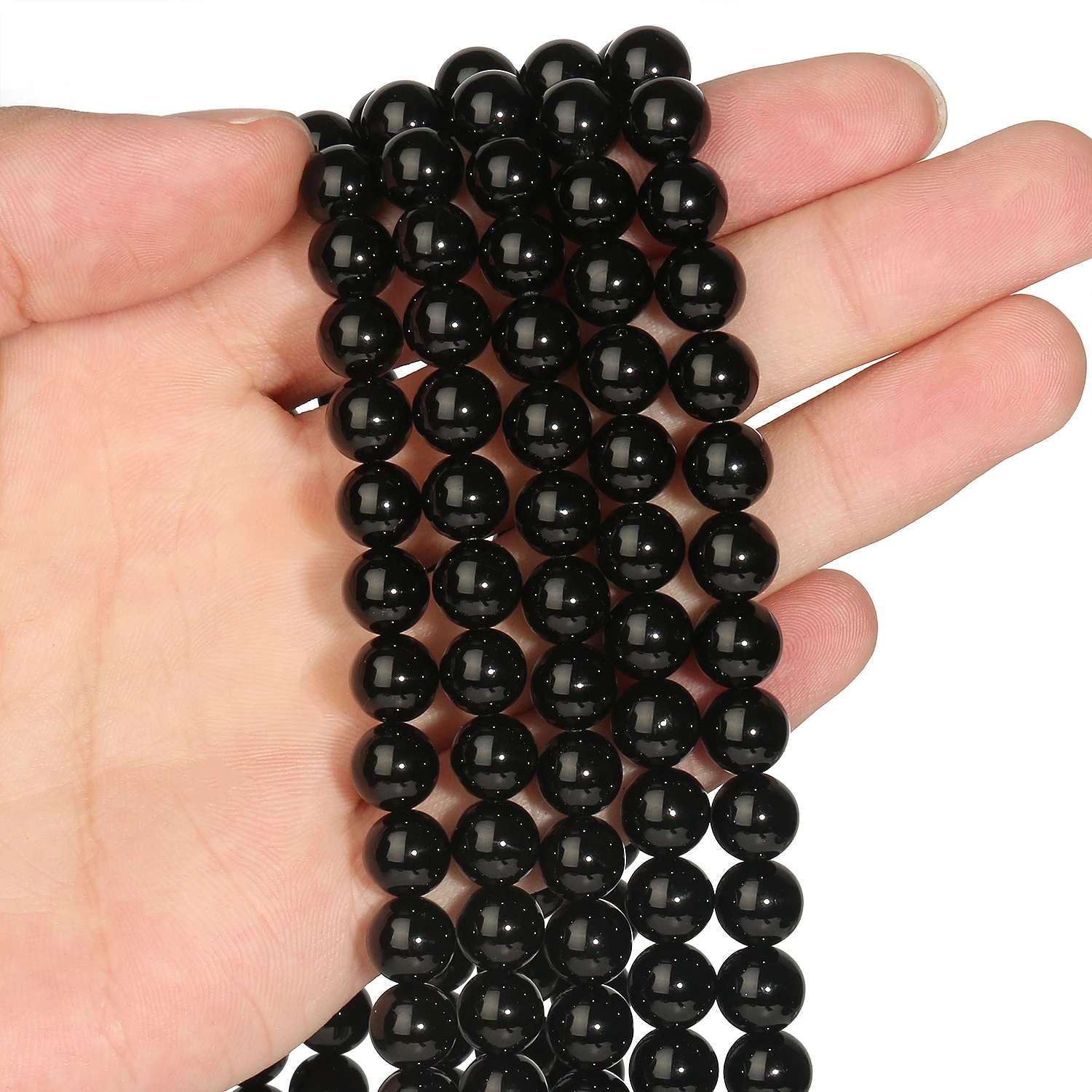 Großhandel Schwarze Achatsteinperlen 4 6 8 10 12mm Runde Lose Abstandsperlen für Schmuckherstellung DIY Armband Zubehör – Detail 5