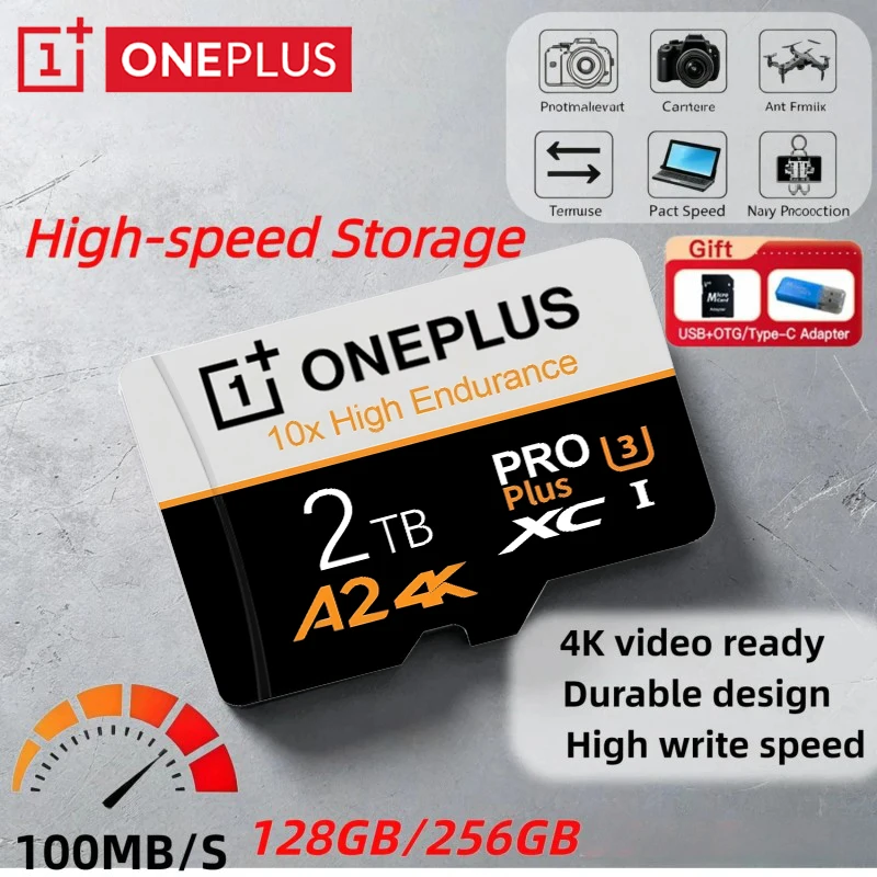 OnePlus 2TB Ultra-Speed V30 A2 4K SD Card 512GB 256GB 128GB Memory Card 1TB Micro TF SD Adapter for Phone/Tablet/PC Cross-Use
