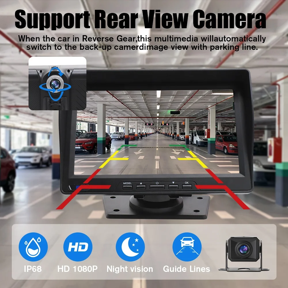 

Car Reversing Aid Truck Reversing Camera HD Ccd 7 Inch 2ch Monitor Reversing Rear View Dashcam For Truck Rv Car School Bus