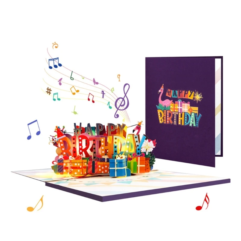 

3D Popup Birthday Card with Sounds and Lights Handmade Foldable Greeting Card