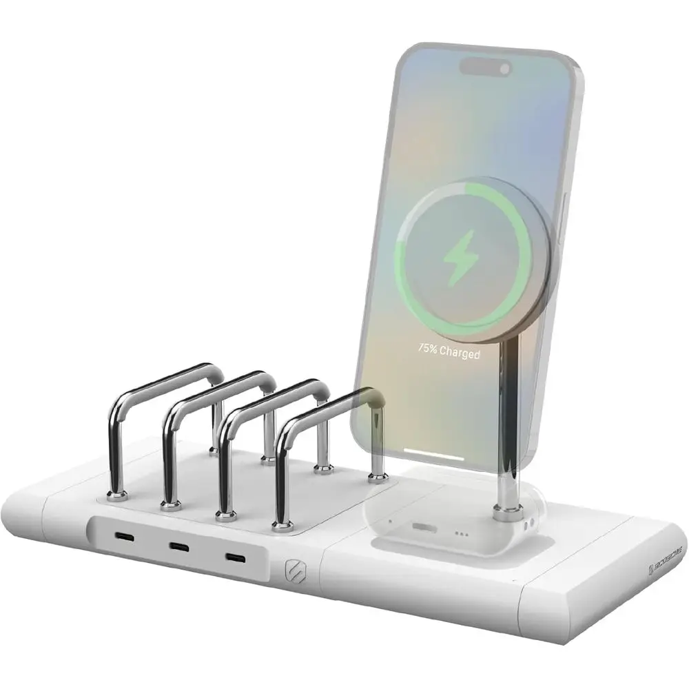

Беспроводная зарядная станция с магнитной подставкой 15 Вт, зарядной панелью 5 Вт для AirPods Pro и 3-портовым USB-C хабом 60 Вт для зарядки нескольких устройств