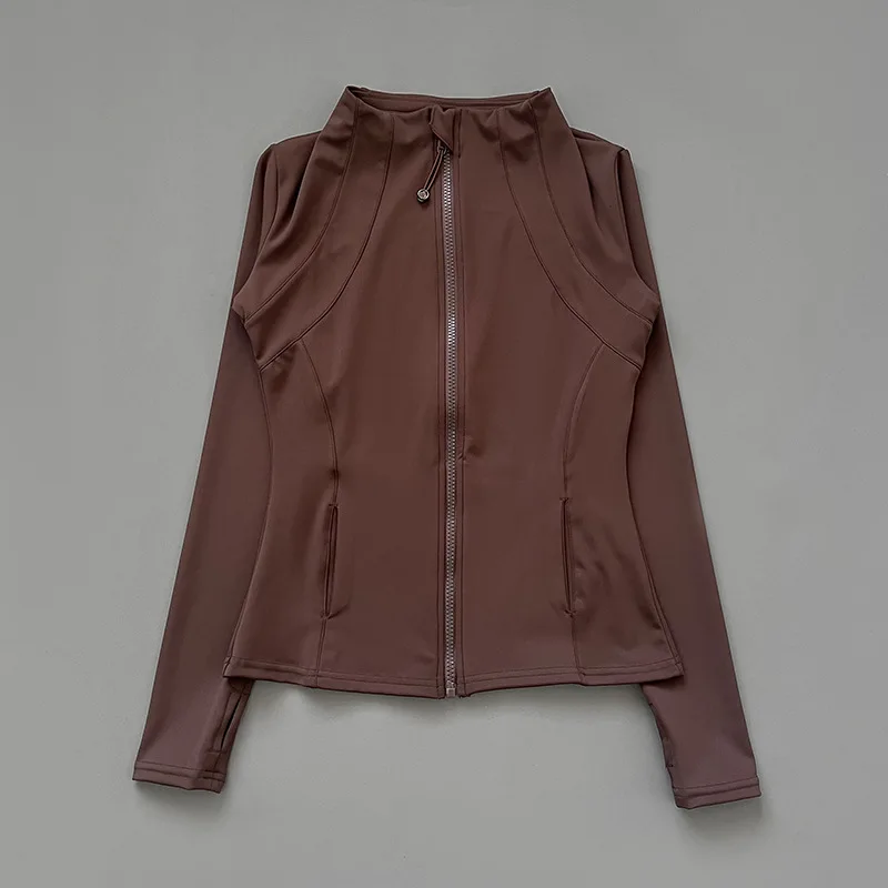 Ropa de yoga para correr con cuello levantado, chaqueta deportiva con cremallera, prendas de vestir exteriores de manga larga, top ajustado, ropa de protección solar