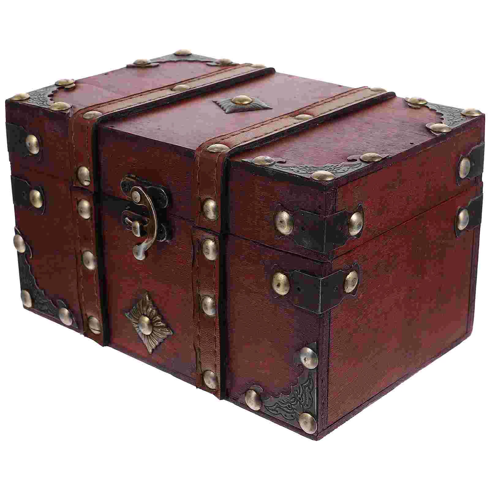 Lockers Wooden Retro Treasure Chest Storage Cases for Jewelry Bracelets Boxes Organizer Red Decorative Girl