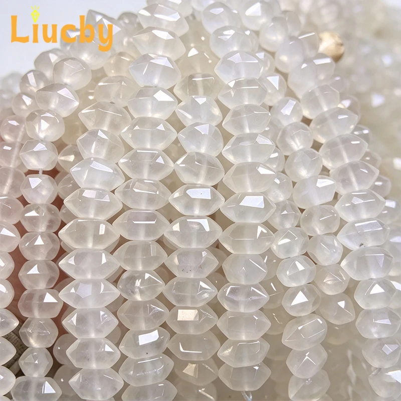 Natürliche weiße Jade, diamantgeschliffene, facettierte Abakusperlen, lose Edelsteinperlen für die Schmuckherstellung, DIY-Armband, Halskette, Ohrringe für Damen – Detail 3
