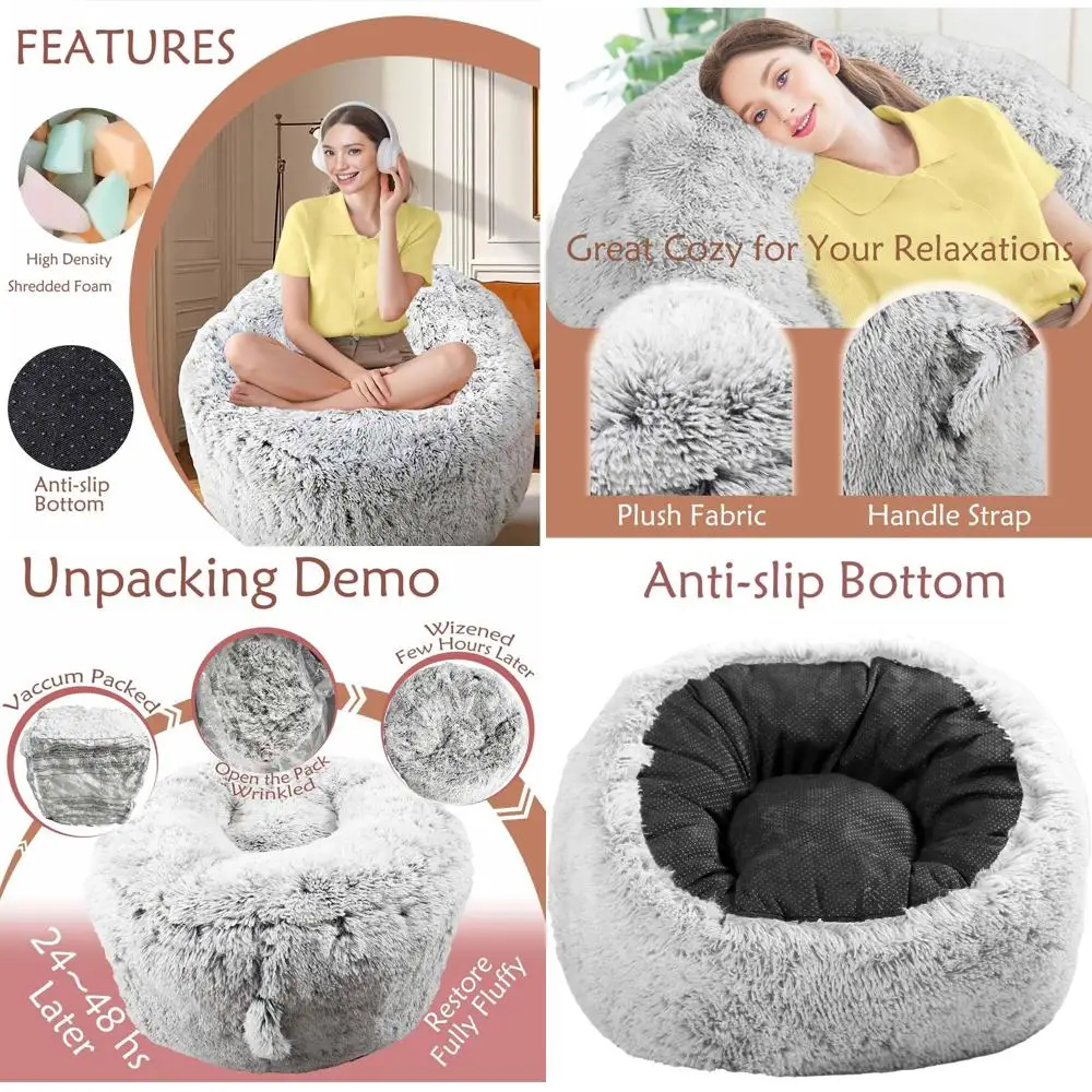 

Ultra-Soft Memory Foam Bean Bag Chair for All Ages, Ideal for Living Spaces and Dorms, Grey