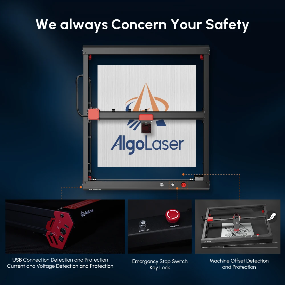 Algolaser Alpha 10W Laser Engraving Machine 20000mm/min Engraving Range 400mmx400mm Supports WIFI And Mobile APP Emergency Stop