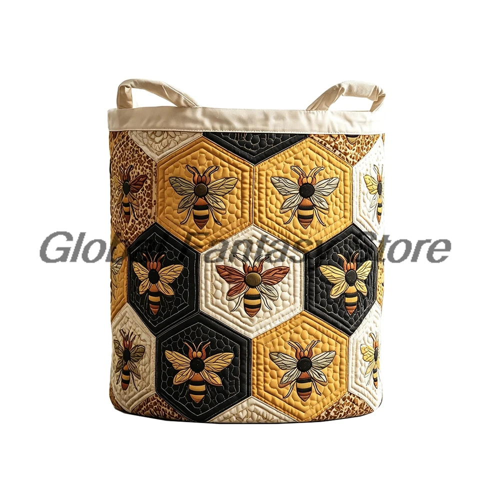 Honeycomb Bee Floral Quilted Laundry Basket Clothes Foldable Storage Bin Home Organizer Hamper with Handles