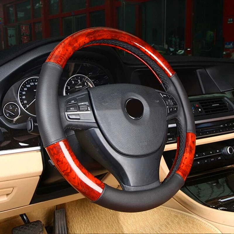 

Faux Wooden Leather Car Steering Wheel Cover 36/37/38/39/40 CM for Mercedes-benz BMW E46 E90 E91 Volkswagen Toyota ssangyong