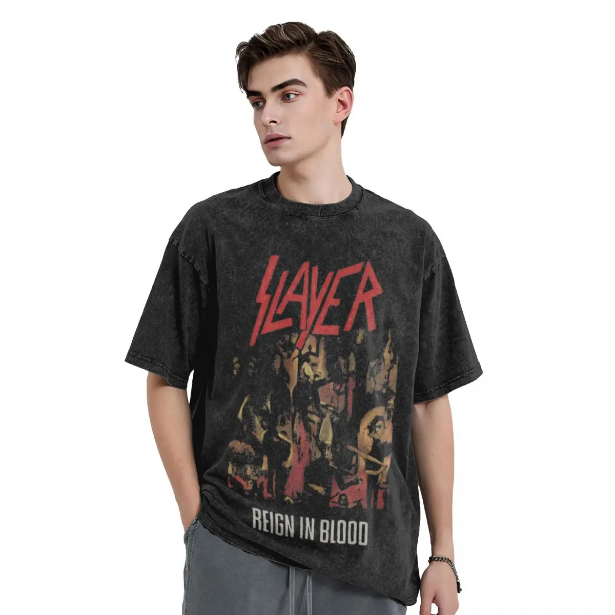 Washed T Shirt Slayer Band Reign In Blood Fashion T-Shirts Oversize Streetwear Short Sleeve Graphic Printed Tops Men Women Tees