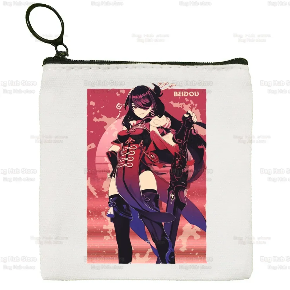 Genshin Impact Canvas Xiao Venti Hu Tao portamonete femminile carino semplice Zhong Li Raiden Shogun Coin Mini Zipper Card Bag