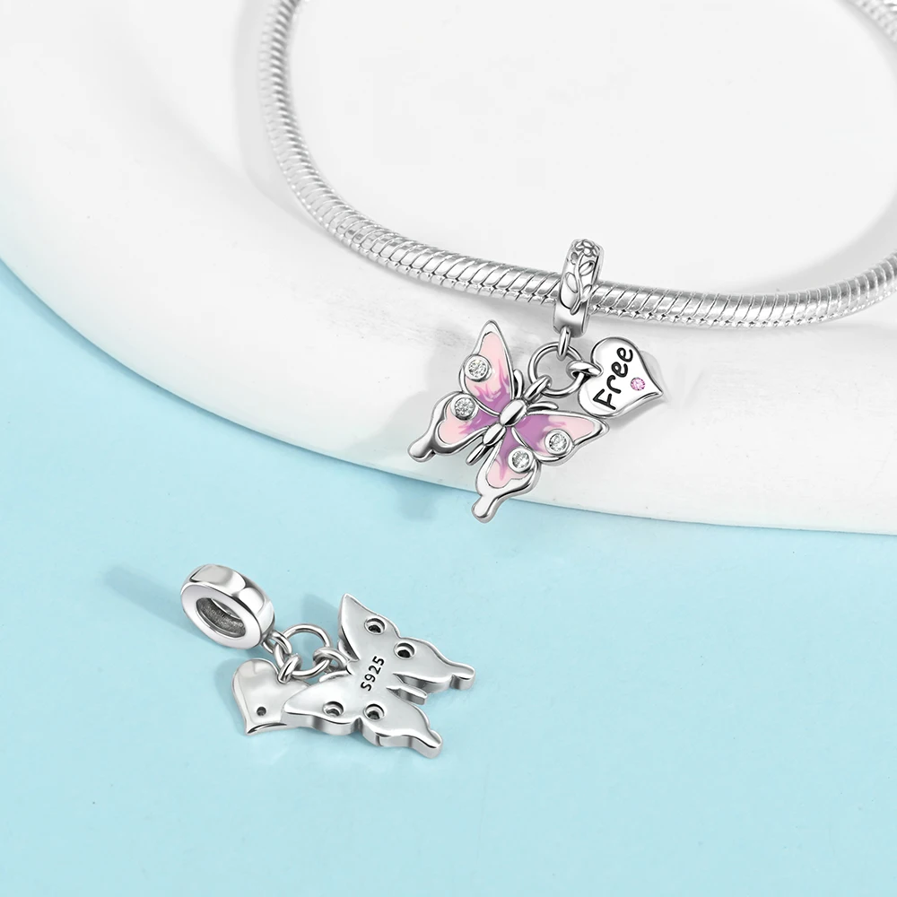 Ahthen 925 فضة رائجة البيع حبة الوردي فراشة حلم سحر صالح ثعبان سلسلة أساور القلائد للنساء صنع المجوهرات