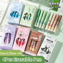 4 Pcs Kawaii Erasable Gel Pen With Eraser 0.5mm Blue Black Ink Ballpoint Pens Sponge Pen Grip School Office Supplies Stationery
