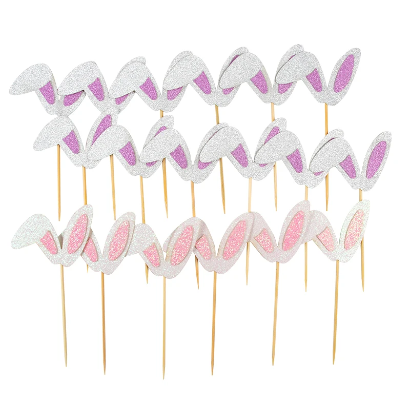 12/24pcs Bunny Ears Cupcake Topper Easter Rabbit Cake Decoration Kids Birthday Party Cake Dessert Decor Happy Easter Decorations