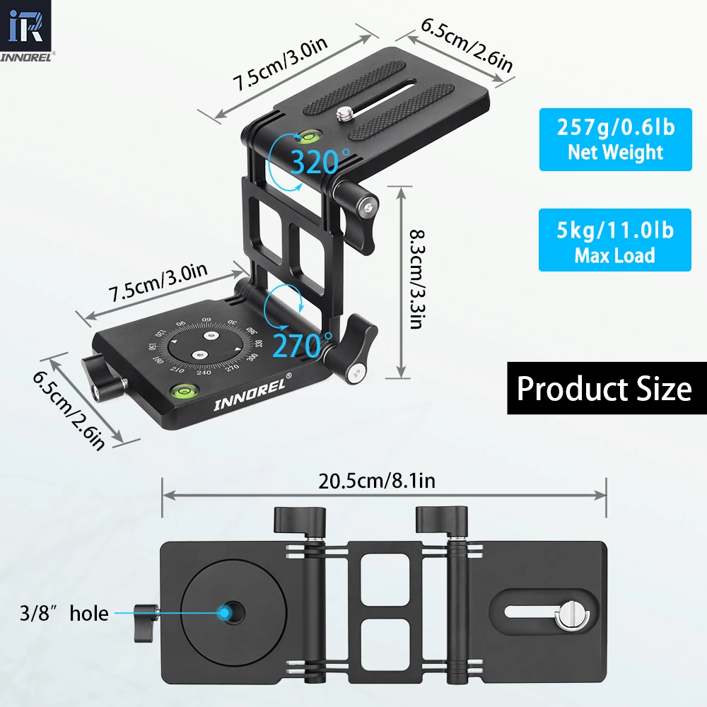 INNOREL ZH7 Z Flex Tilt Tripod Head Aluminum for DSLR Camcorder Smartphones Tripod Slider Rail Stabilizer with Adjustment Knob