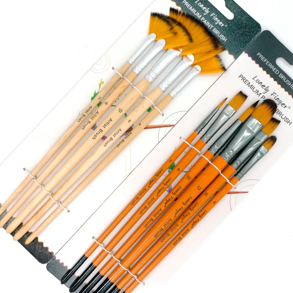 Mixed & Fan Paint Brushes Pack of 11, Assorted Shapes Art Brushes for Canvas Rock DIY Crafts