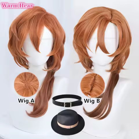 New! Nakahara Chuuya Synthetic Wig Anime 55cm Gradient Cosplay Wig And Hat Heat Resistant Cosplay Anime Party Wigs + A Wig Cap