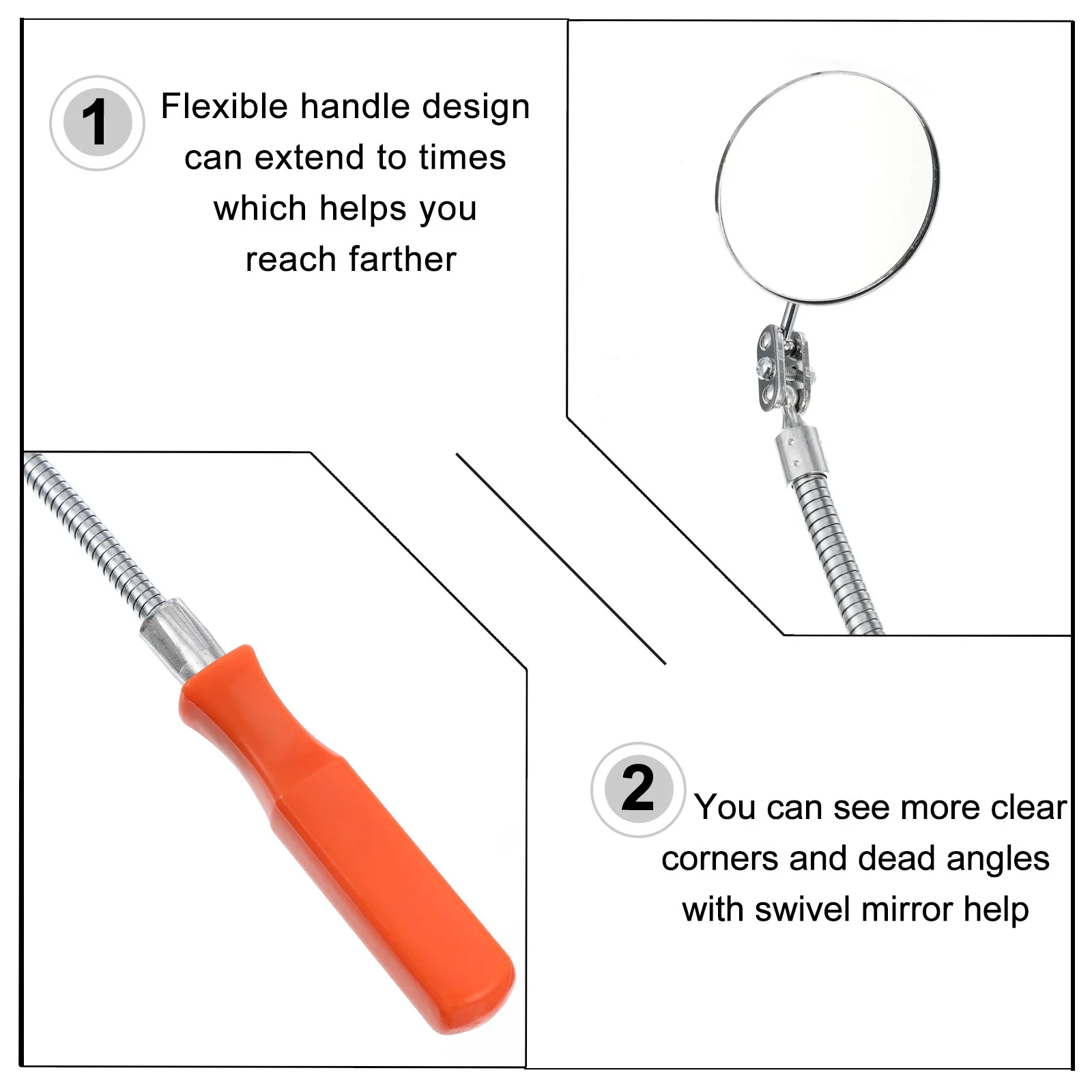 

1Pcs Telescoping Flexible Inspection Mirror 360 Swivel Round Car Vehicle Inspection Tool for Lost Object Search and Leak