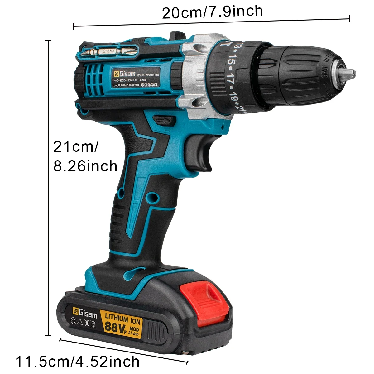 Gisam Cordless Impact Drill Electric Screwdriver Rechargeable Handheld Hammer Drill Power Tool 25+3 Torque Driver Li-ion Battery