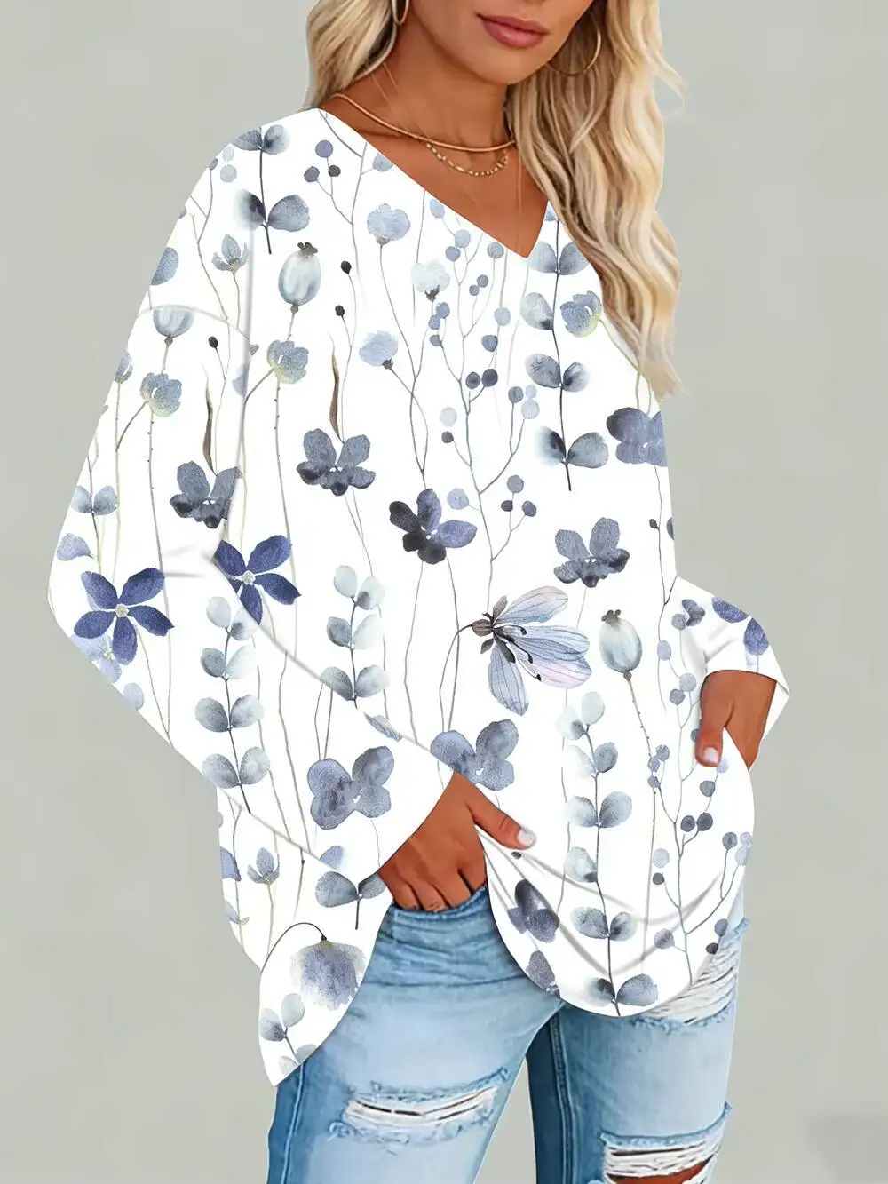 Women's Floral Print Batwing Sleeve T-shirt Woven Soft Oversized Top Boho T-shirt Spring Summer Casual T-shirt Daily Comfy Tops