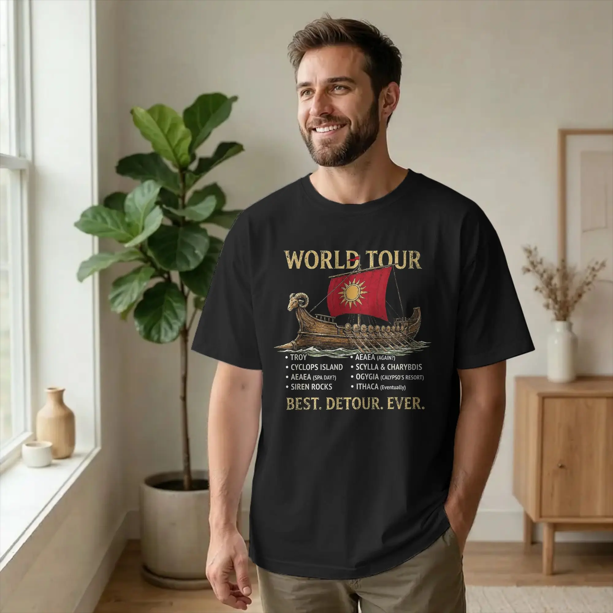 Ancient Greek Mythology, Odysseies World Tour Men Women T Shirt Vintage Tee Shirt Round Neck T-Shirt Pure Cotton Classic Tops