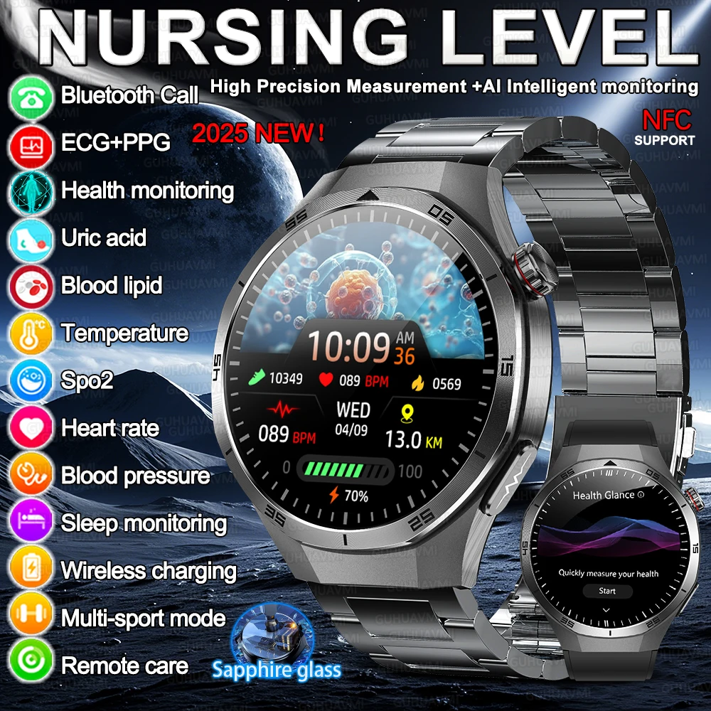 

Смарт-часы DT5 Pro AMOLED для мужчин, ЭКГ, микрофизический экзамен, пульс, жир в крови, серийная кислота, мужские умные часы NFC