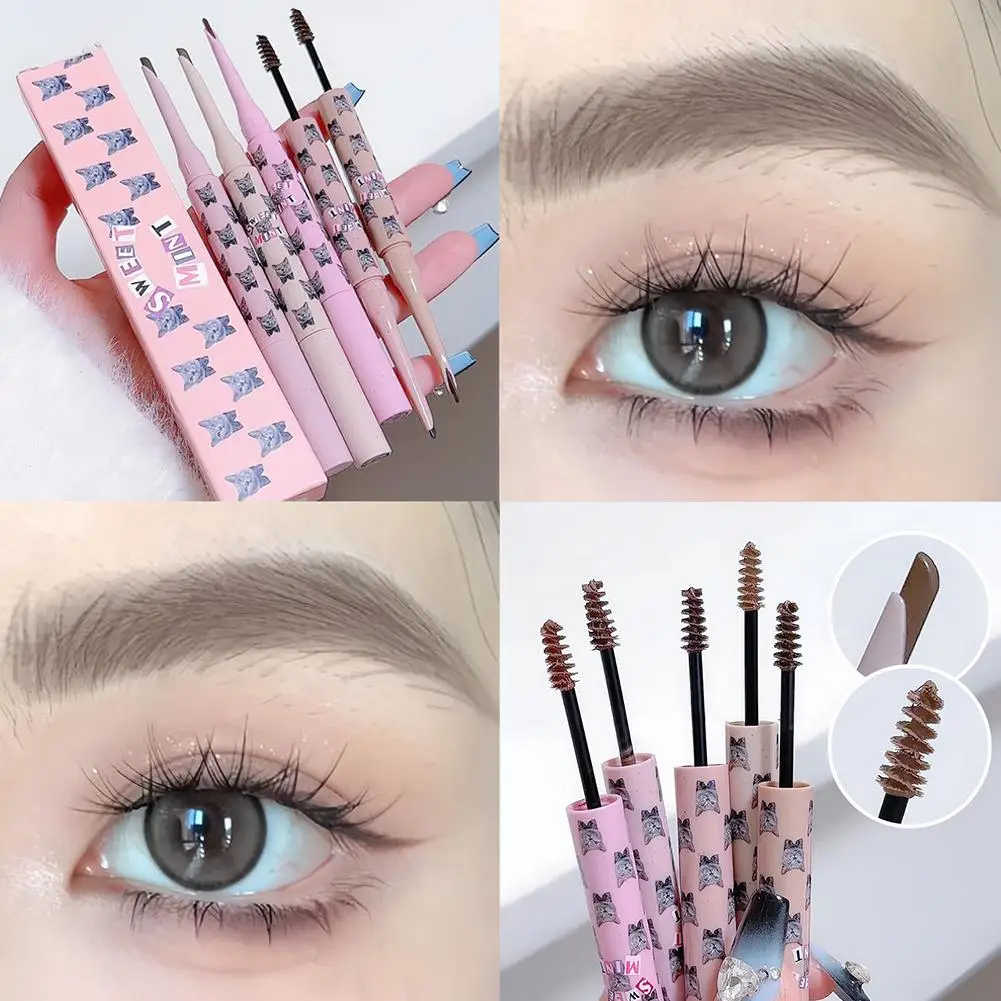 Lápiz de cejas de doble cabeza, larga duración, impermeable, gris, negro, no maquillaje con cejas, coreano, brocha floreciente, marrón, M8W1