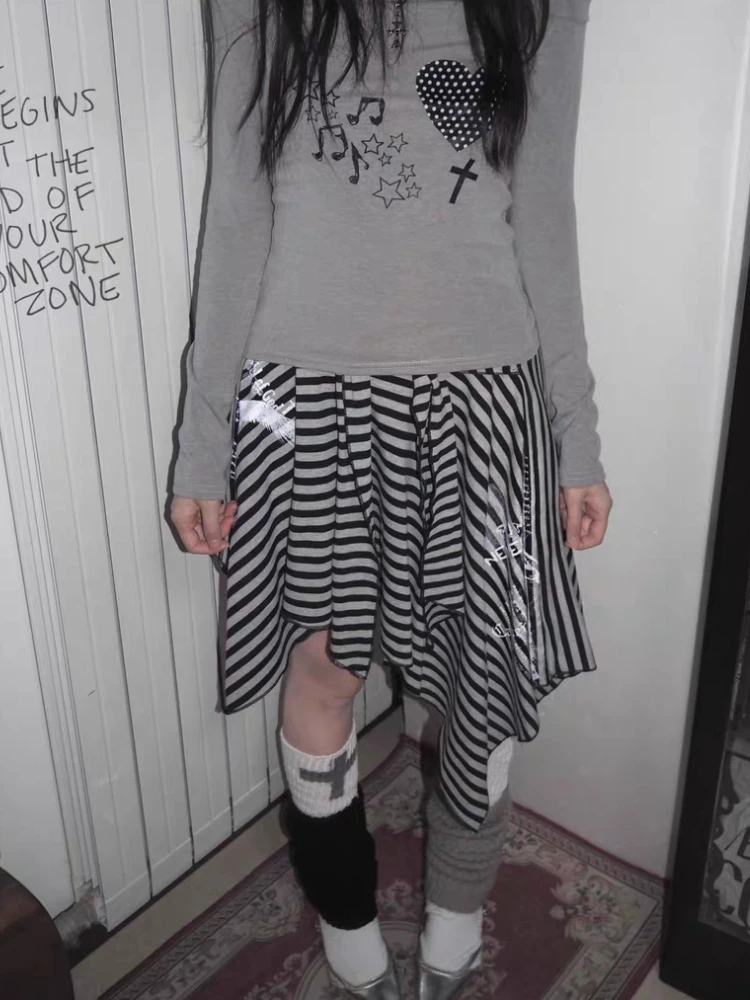 Jupe gothique rayée pour femmes, Vintage, Harajuku Y2k, Grunge, Mini jupe Punk, Style japonais, Streetwear irrégulier, jupes courtes