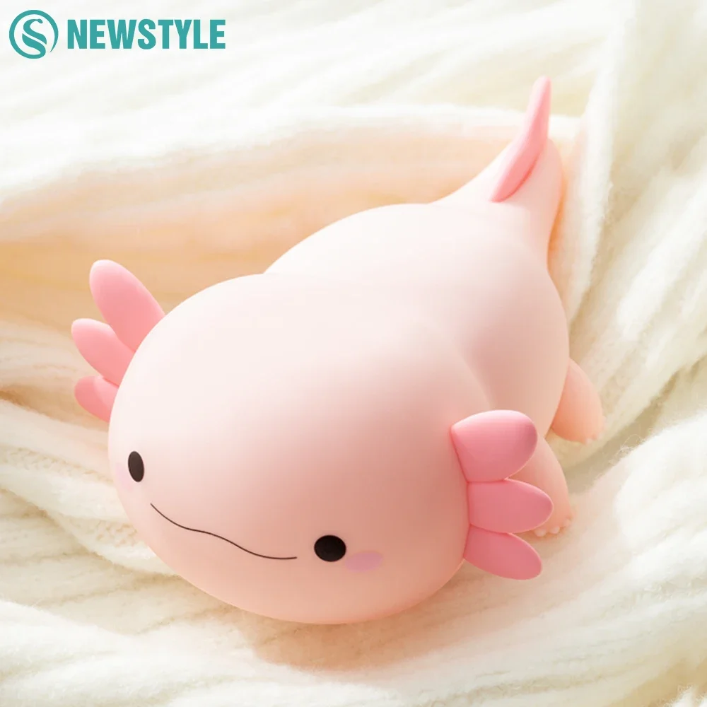 Novelty Silicone Axolotl Night Light Rechargeable Nursery Sleeping Lamp Touch Control Nightlights for Baby Room Decor